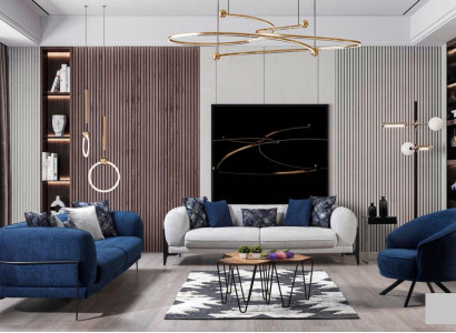 Modern couch set luxury sofas three-seater armchair blue upholstered furniture 3 pieces